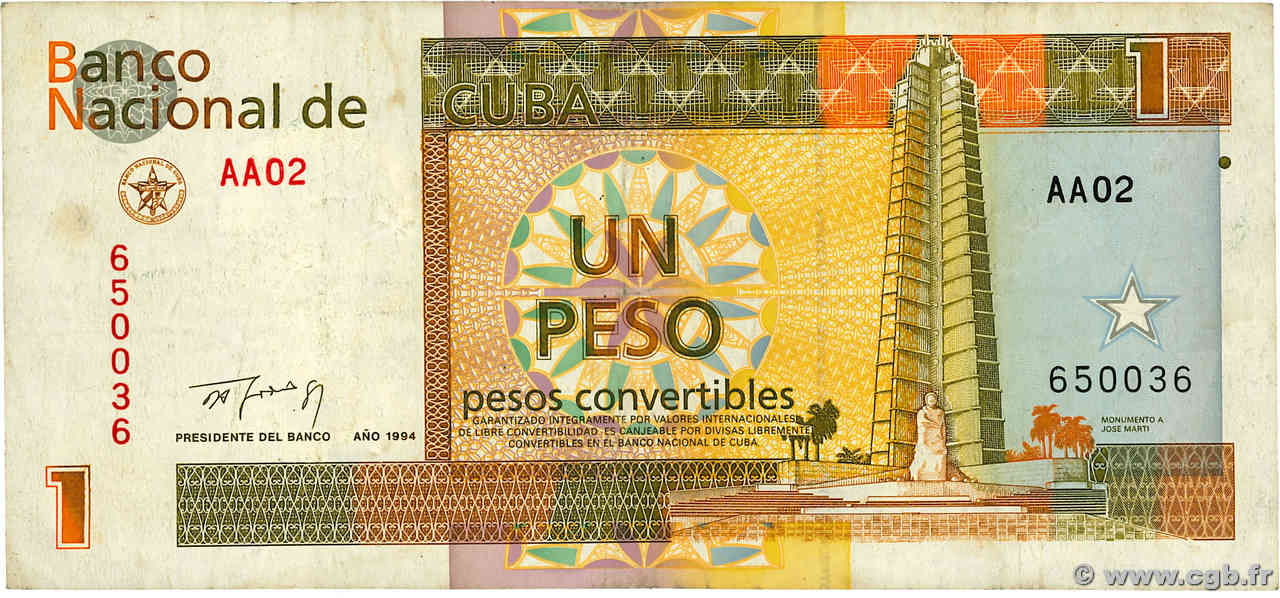 1 Peso Convertible CUBA  1994 P.FX37 TB