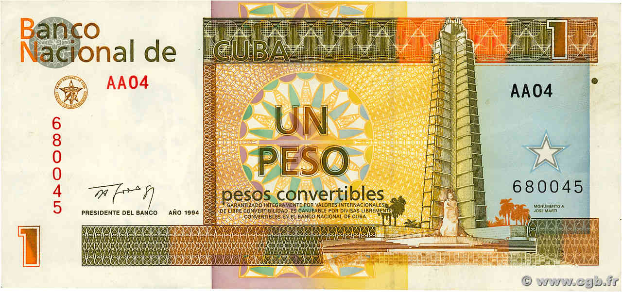 1 Peso Convertible CUBA  1994 P.FX37 MBC