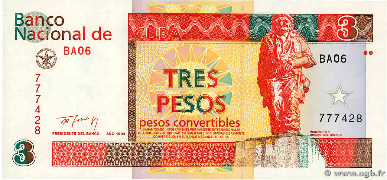 3 Pesos Convertibles CUBA  1994 P.FX38 UNC