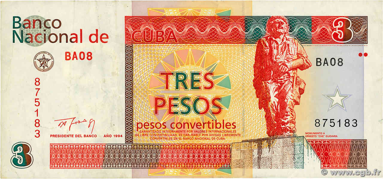 3 Pesos Convertibles KUBA  1994 P.FX38 fSS