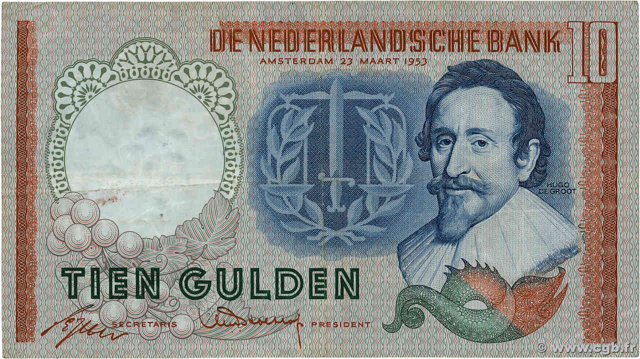 10 Gulden PAíSES BAJOS  1953 P.085 MBC