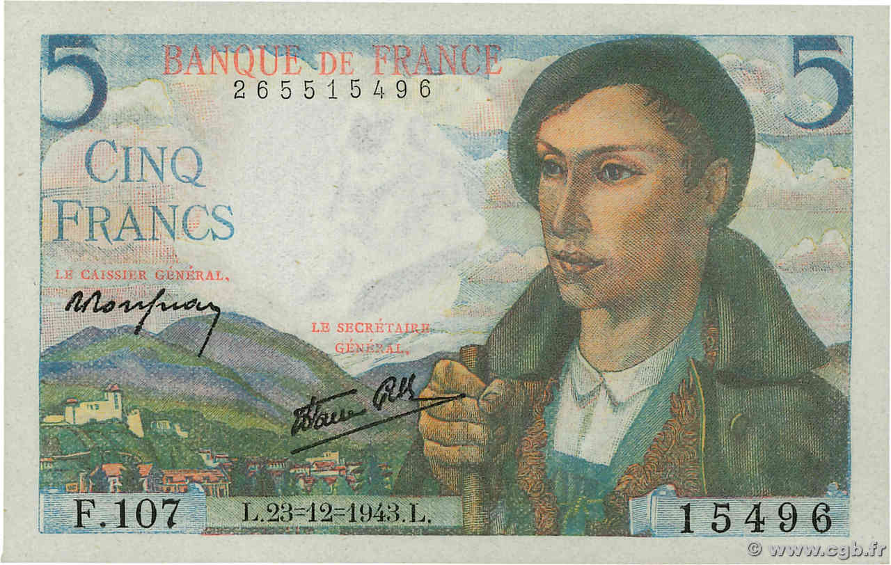 5 Francs BERGER FRANCIA  1943 F.05.05 FDC