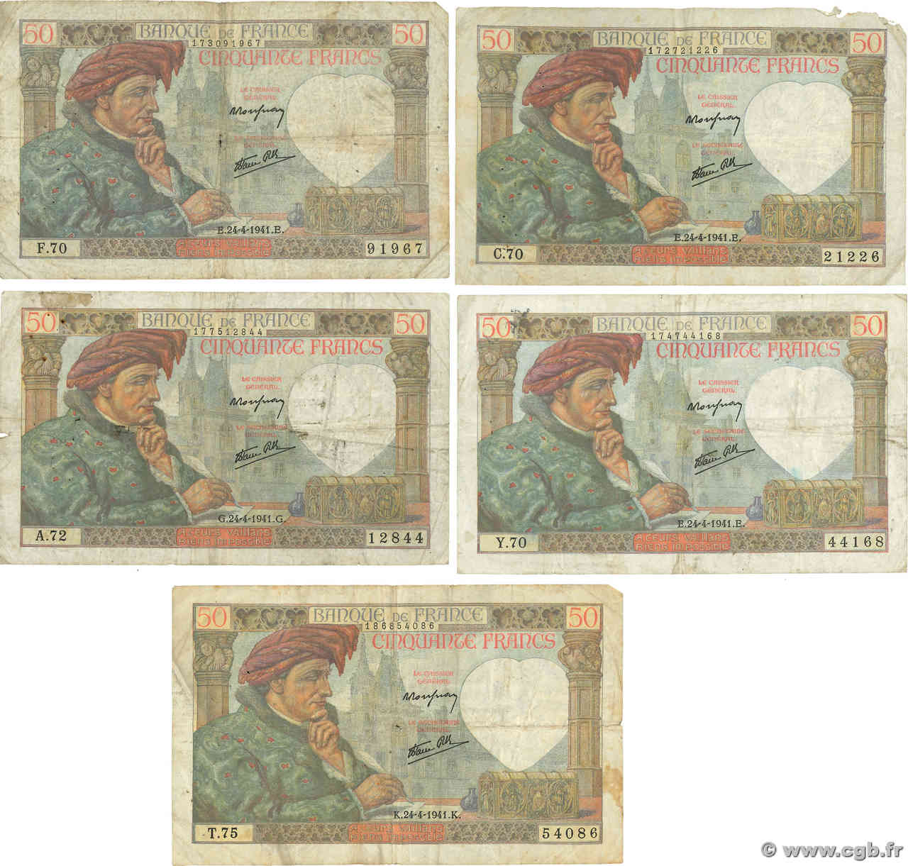 50 Francs JACQUES CŒUR Lot FRANCE  1941 F.19.09 F