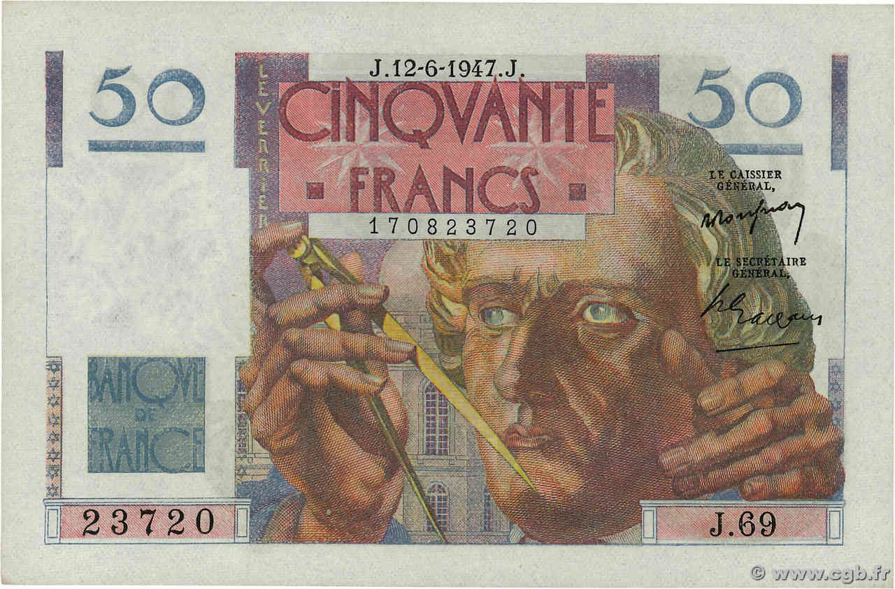 50 Francs LE VERRIER FRANKREICH  1947 F.20.08 fST+