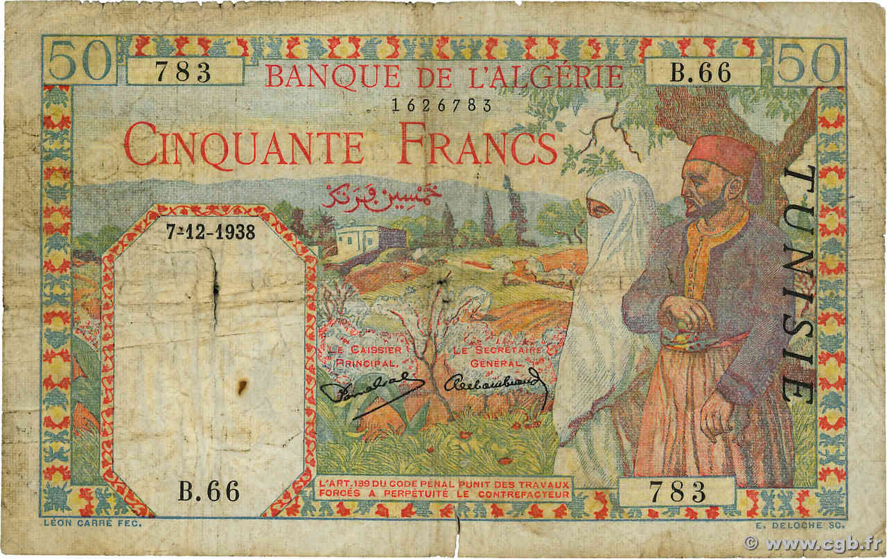 50 Francs TúNEZ  1938 P.12a RC+