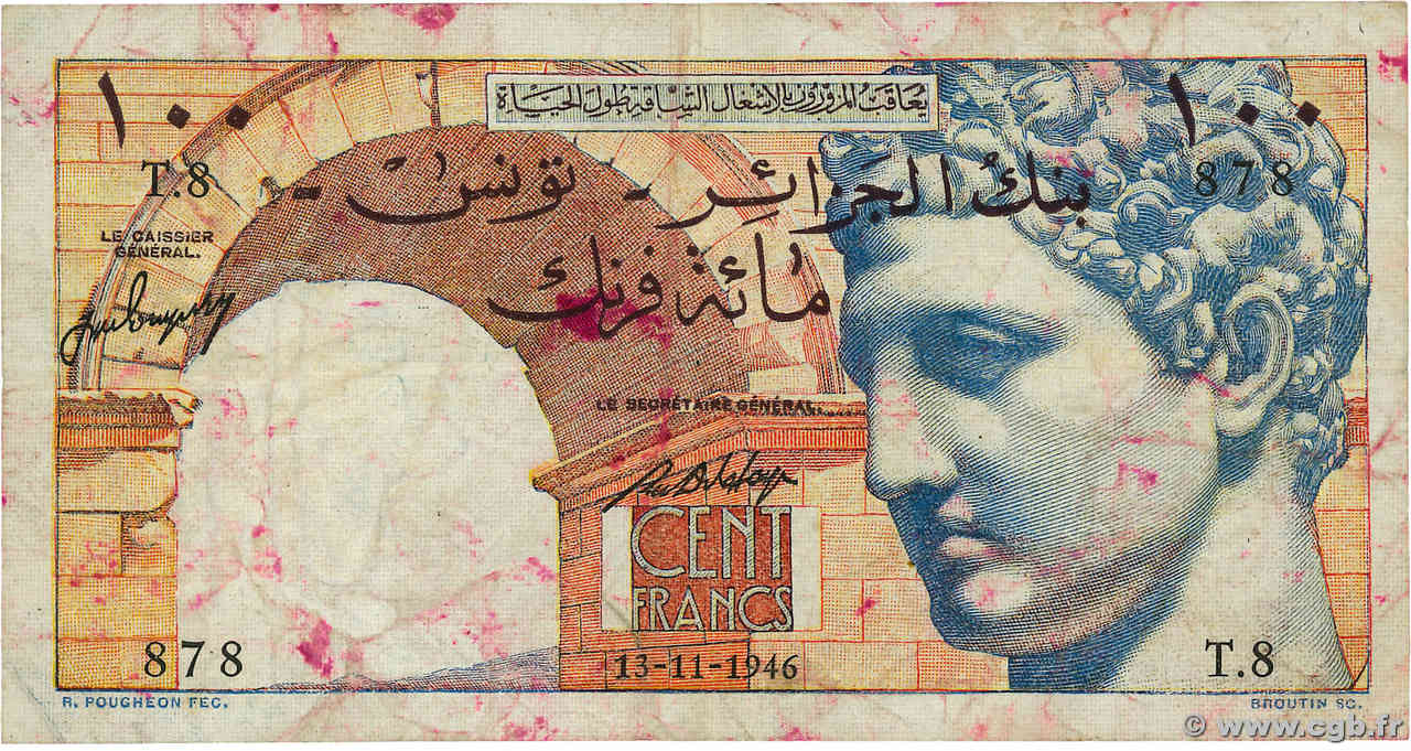 100 Francs TUNISIE  1946 P.24 pr.TB