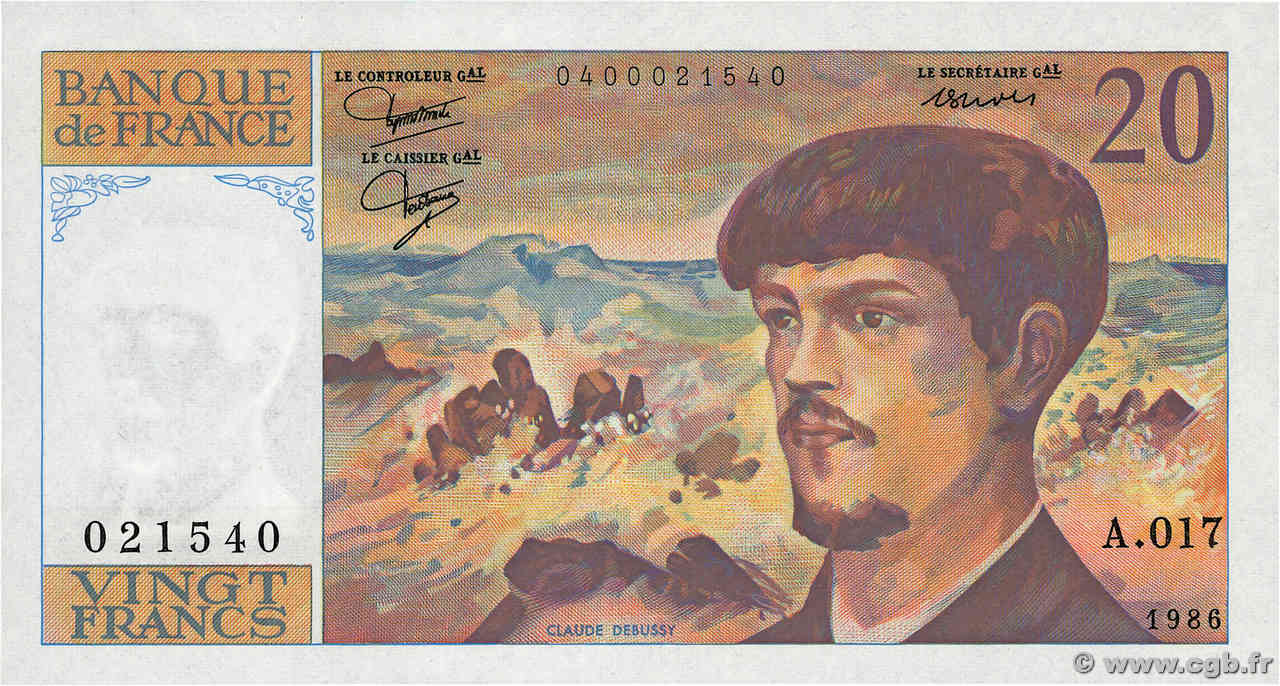 20 Francs DEBUSSY FRANCE  1986 F.66.07A17 NEUF