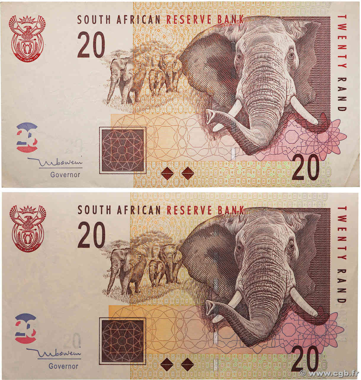 10 et 20 Rand Lot AFRIQUE DU SUD  2005 P.129a TTB+