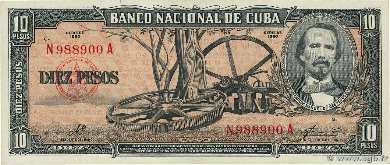 10 Pesos KUBA  1958 P.088c fVZ