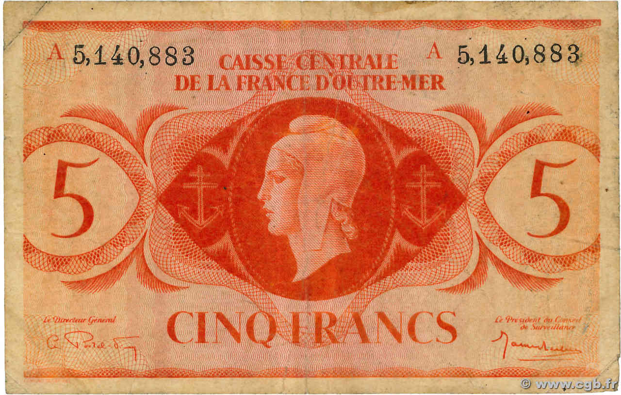 5 Francs AFRIQUE ÉQUATORIALE FRANÇAISE  1943 P.15d MB