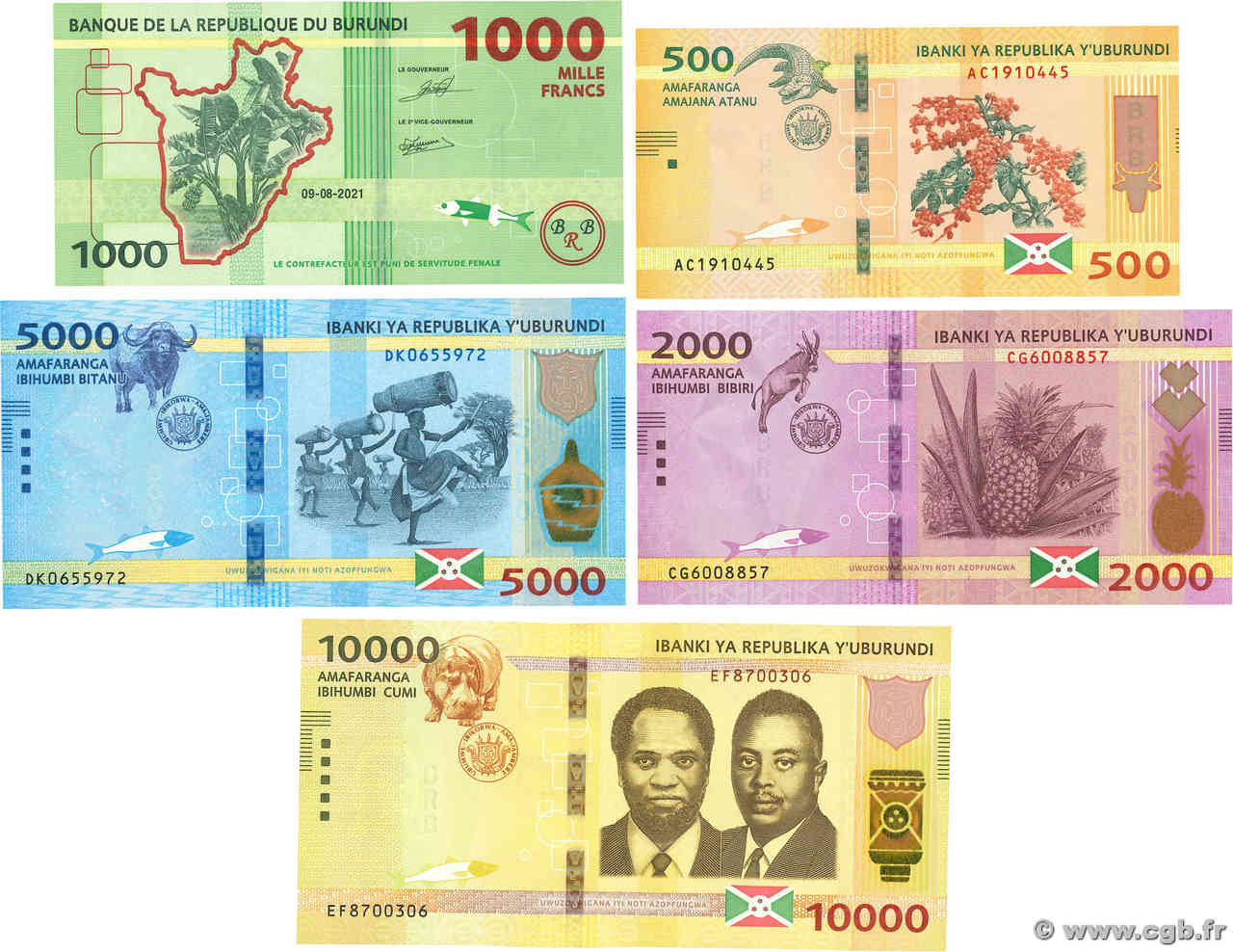 500 au 10000 Francs LOT BURUNDI  2018 P.50 au P.54 ST