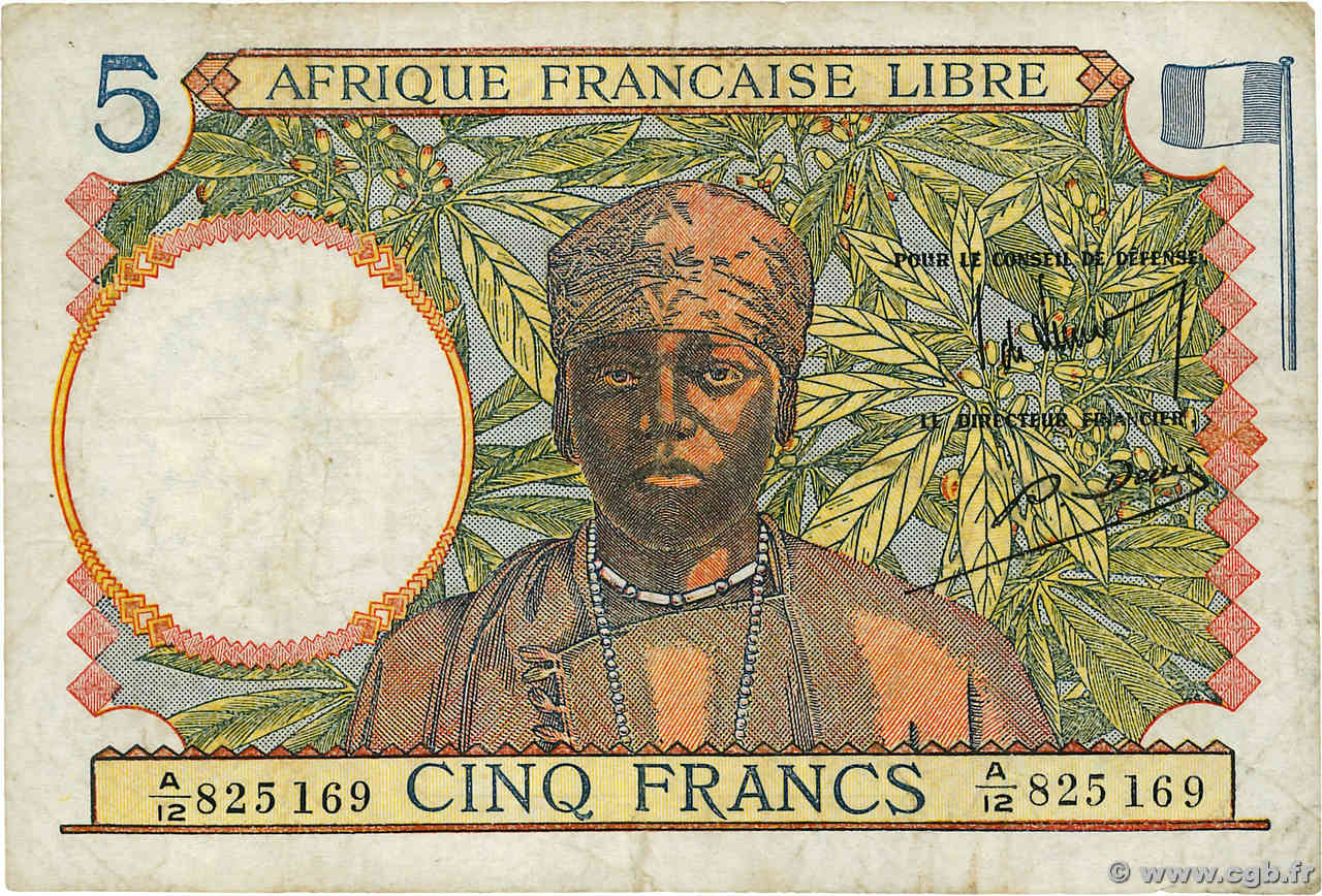 5 Francs AFRIQUE ÉQUATORIALE FRANÇAISE Brazzaville 1941 P.06a BC