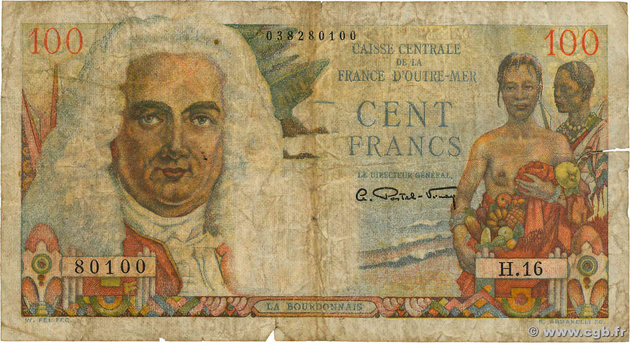 100 Francs La Bourdonnais CCFOM AFRIQUE ÉQUATORIALE FRANÇAISE  1947 A.133a B+