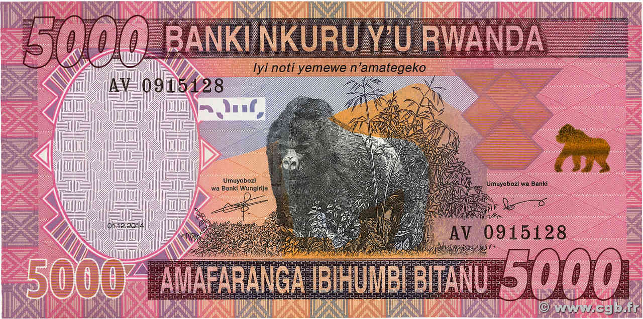 5000 Francs RWANDA  2014 P.41 UNC