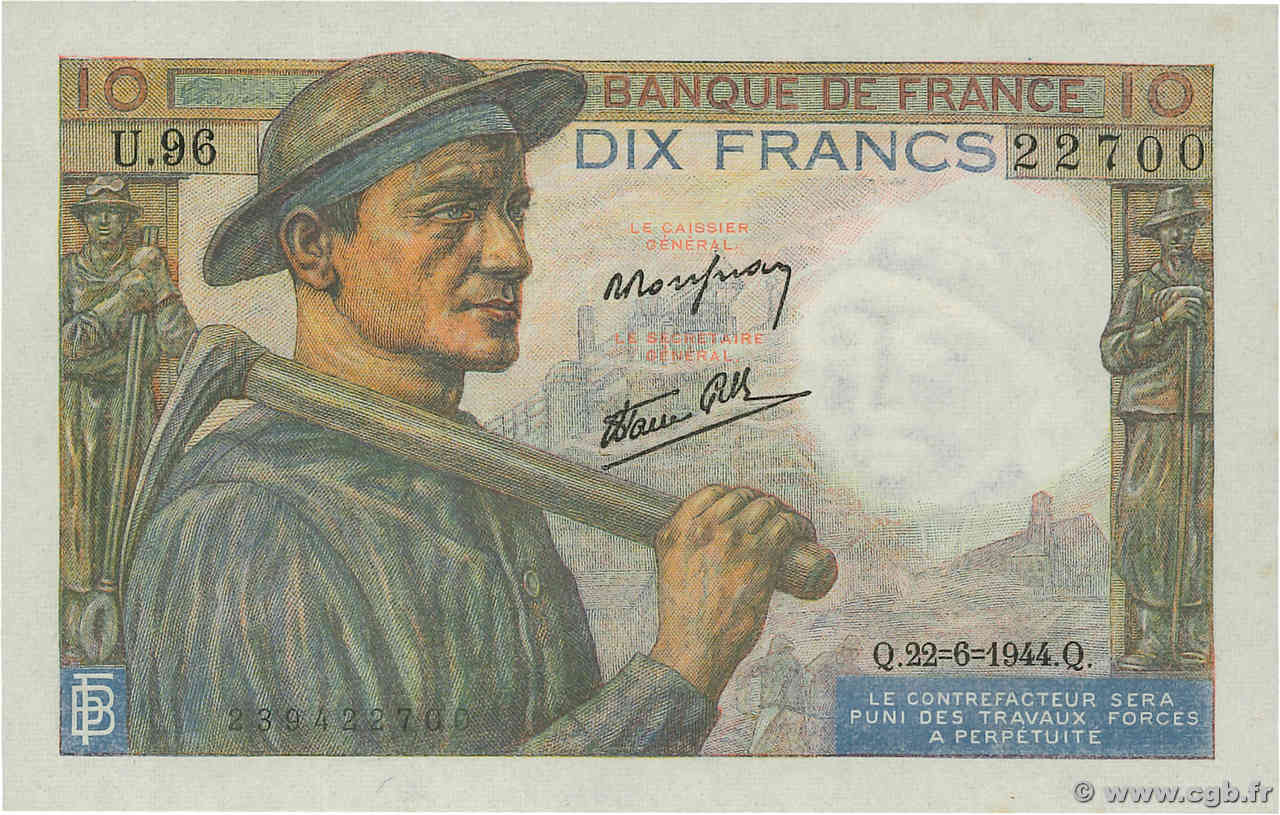 10 Francs MINEUR FRANCE  1944 F.08.12 SPL+