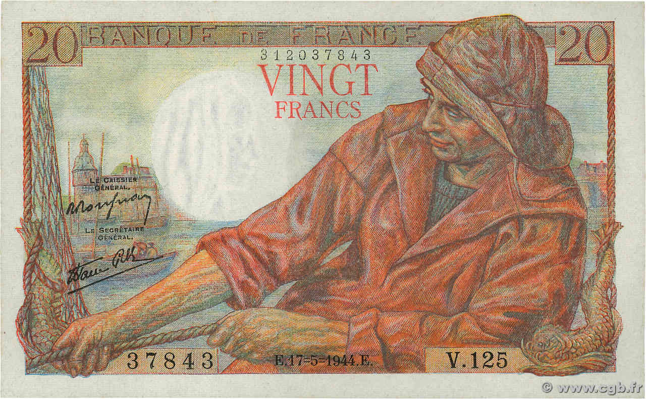20 Francs PÊCHEUR FRANCE  1944 F.13.09 pr.NEUF