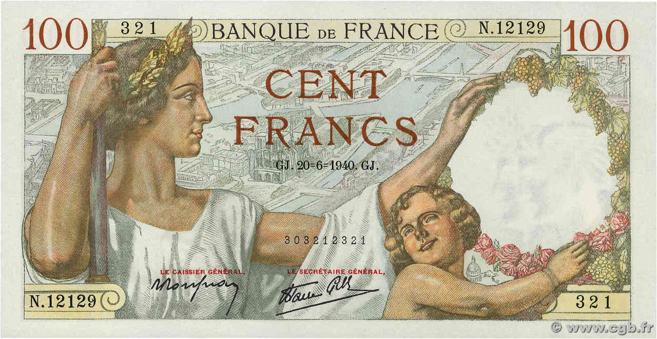 100 Francs SULLY FRANCE  1940 F.26.32 pr.SPL