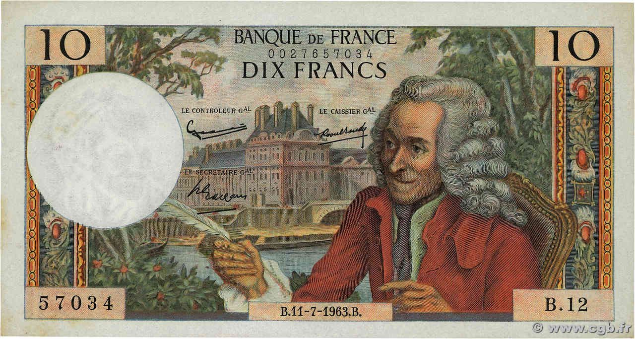 10 Francs VOLTAIRE FRANCIA  1963 F.62.03 q.SPL