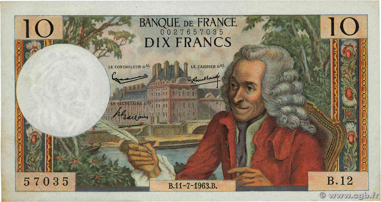 10 Francs VOLTAIRE FRANCIA  1963 F.62.03 q.SPL