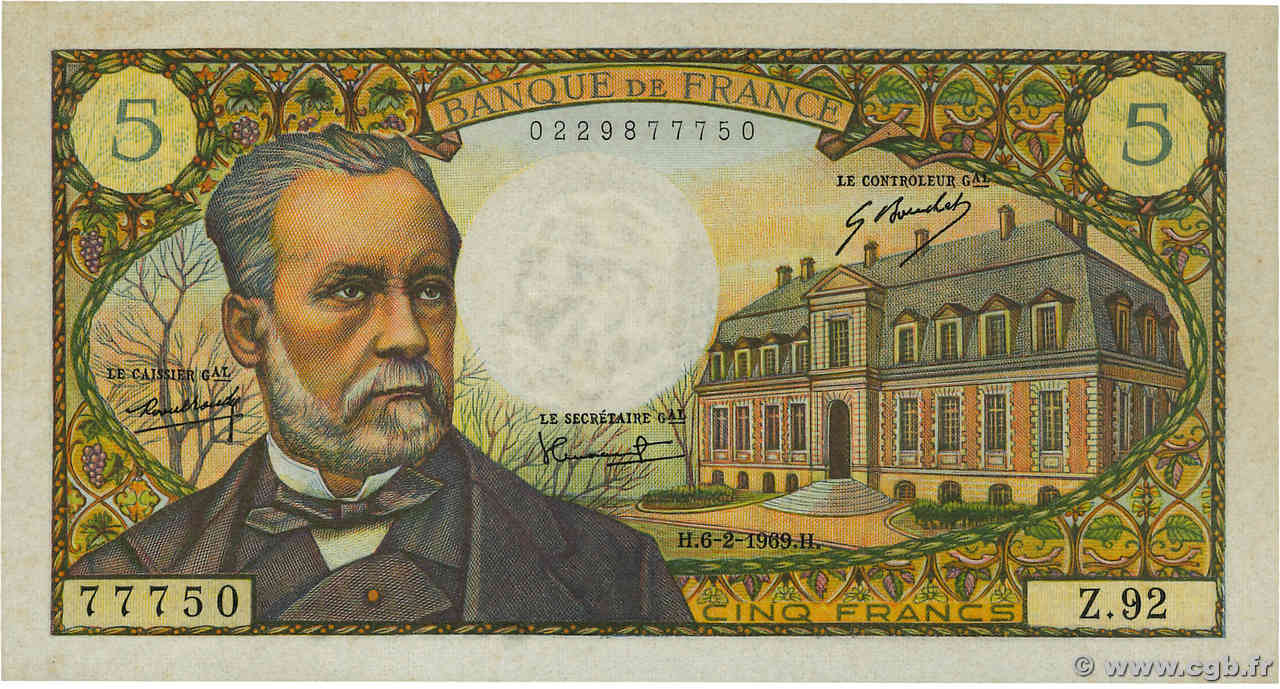 5 Francs PASTEUR FRANCIA  1969 F.61.09 SPL+