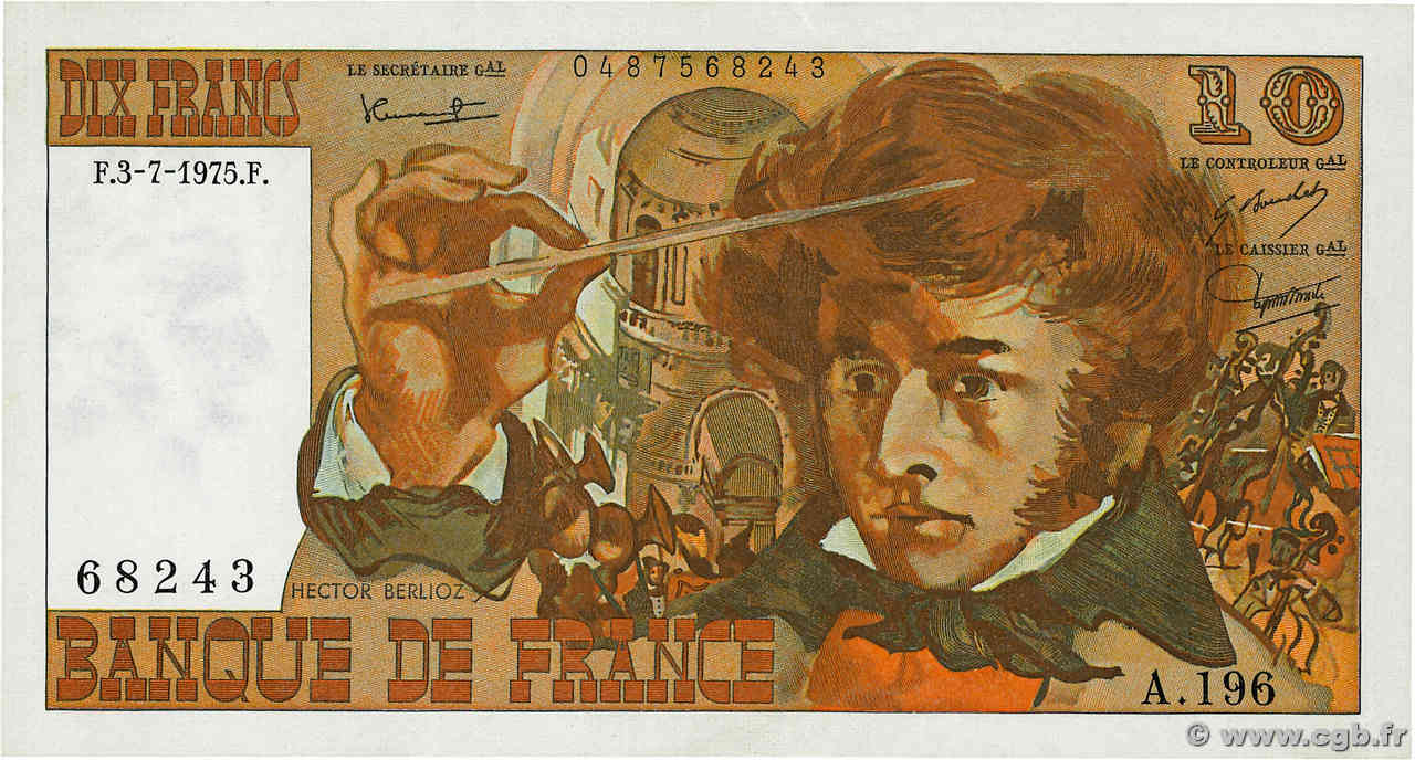 10 Francs BERLIOZ FRANCE  1975 F.63.11 SUP