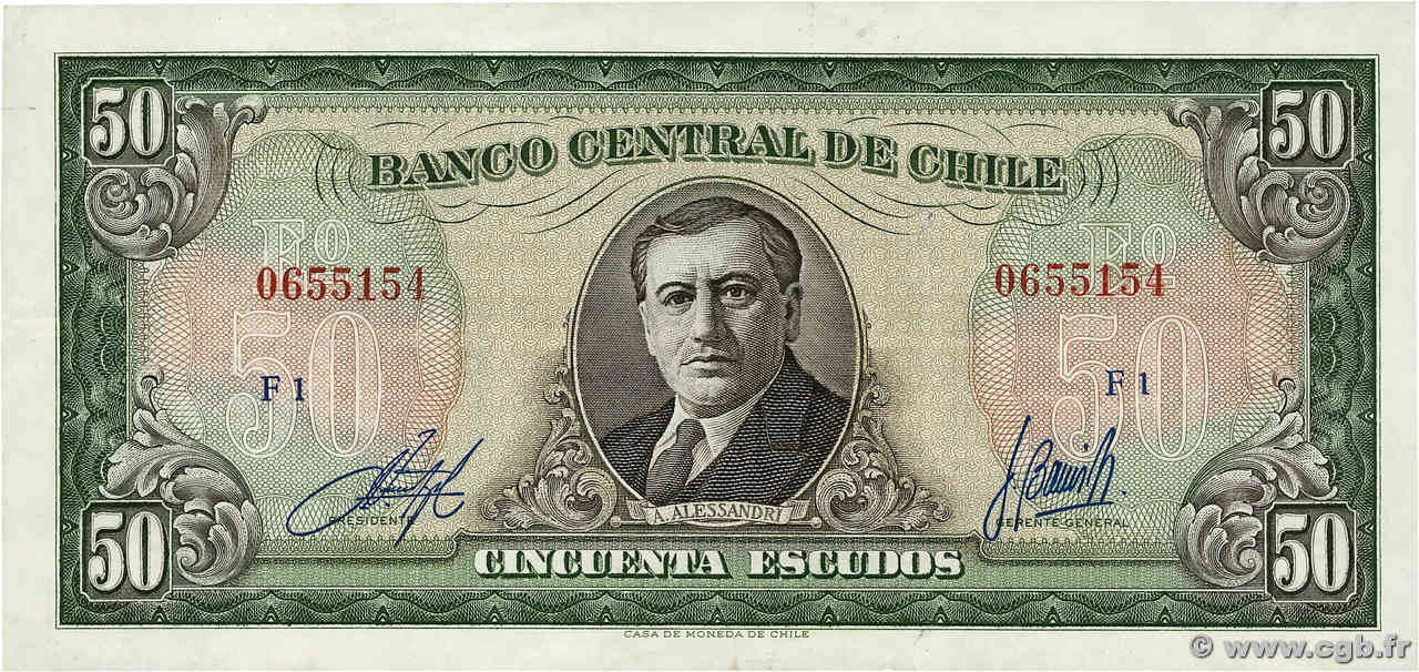 50 Escudos CHILE  1964 P.140b VF+