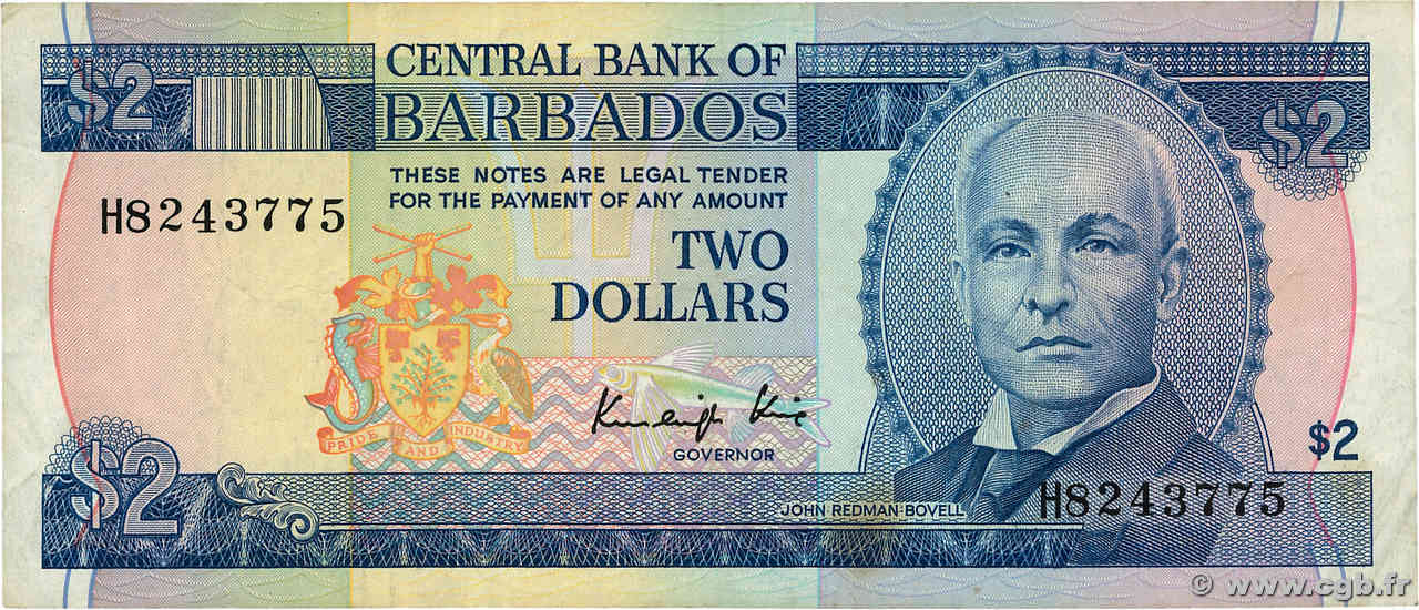 2 Dollars BARBADOS  1986 P.36 F