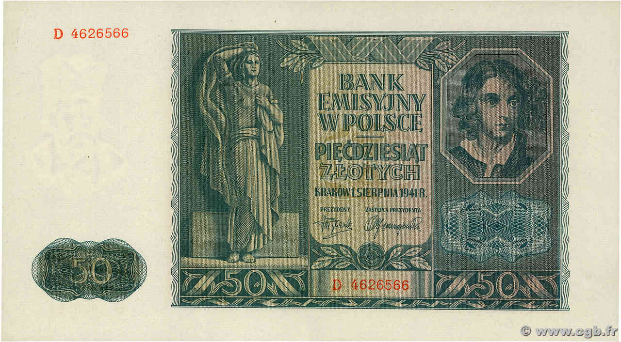 50 Zlotych POLAND  1941 P.102 AU-