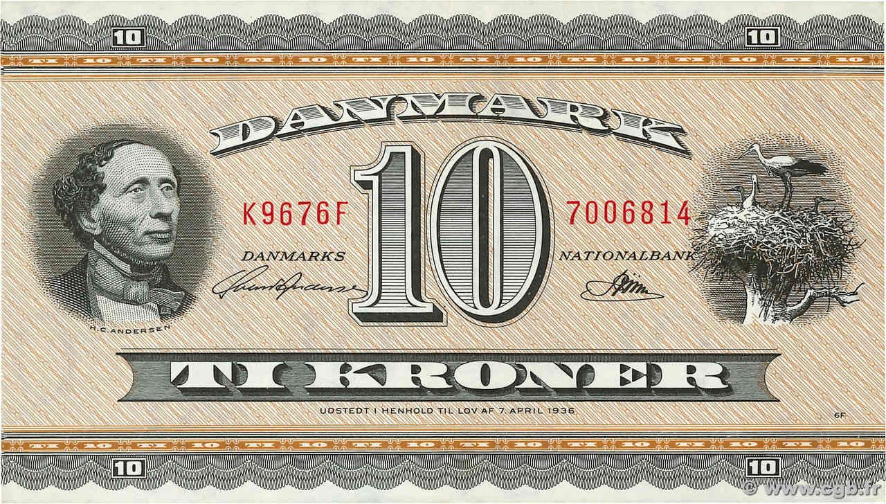 10 Kroner DINAMARCA  1967 P.044y EBC