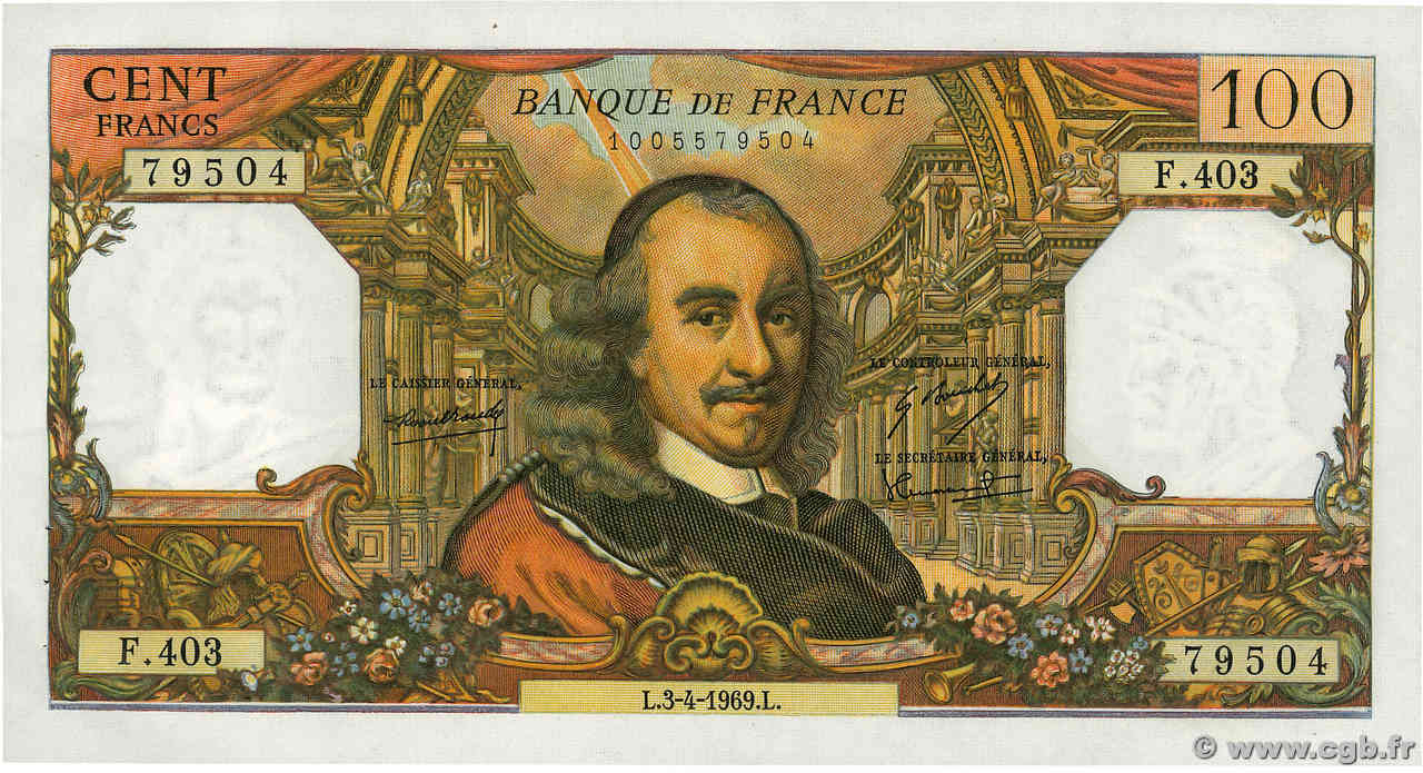 100 Francs CORNEILLE FRANCE  1969 F.65.26 pr.SPL
