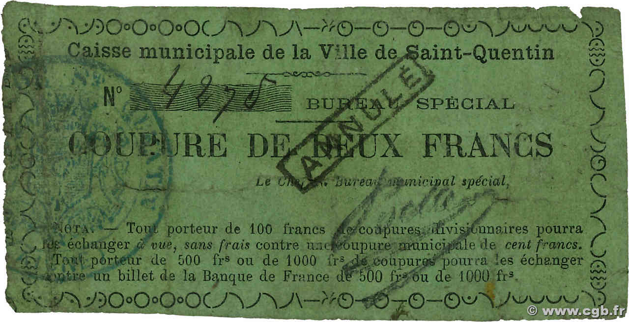 2 Francs Annulé FRANCE régionalisme et divers Saint-Quentin 1870 JER.02.18c pr.B