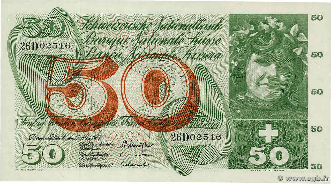 50 Francs SUISSE  1968 P.48h SPL