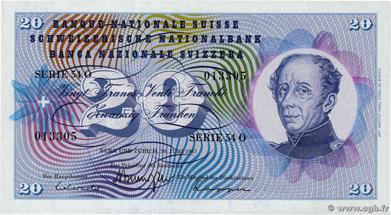 20 Francs SUISSE  1967 P.46o pr.NEUF