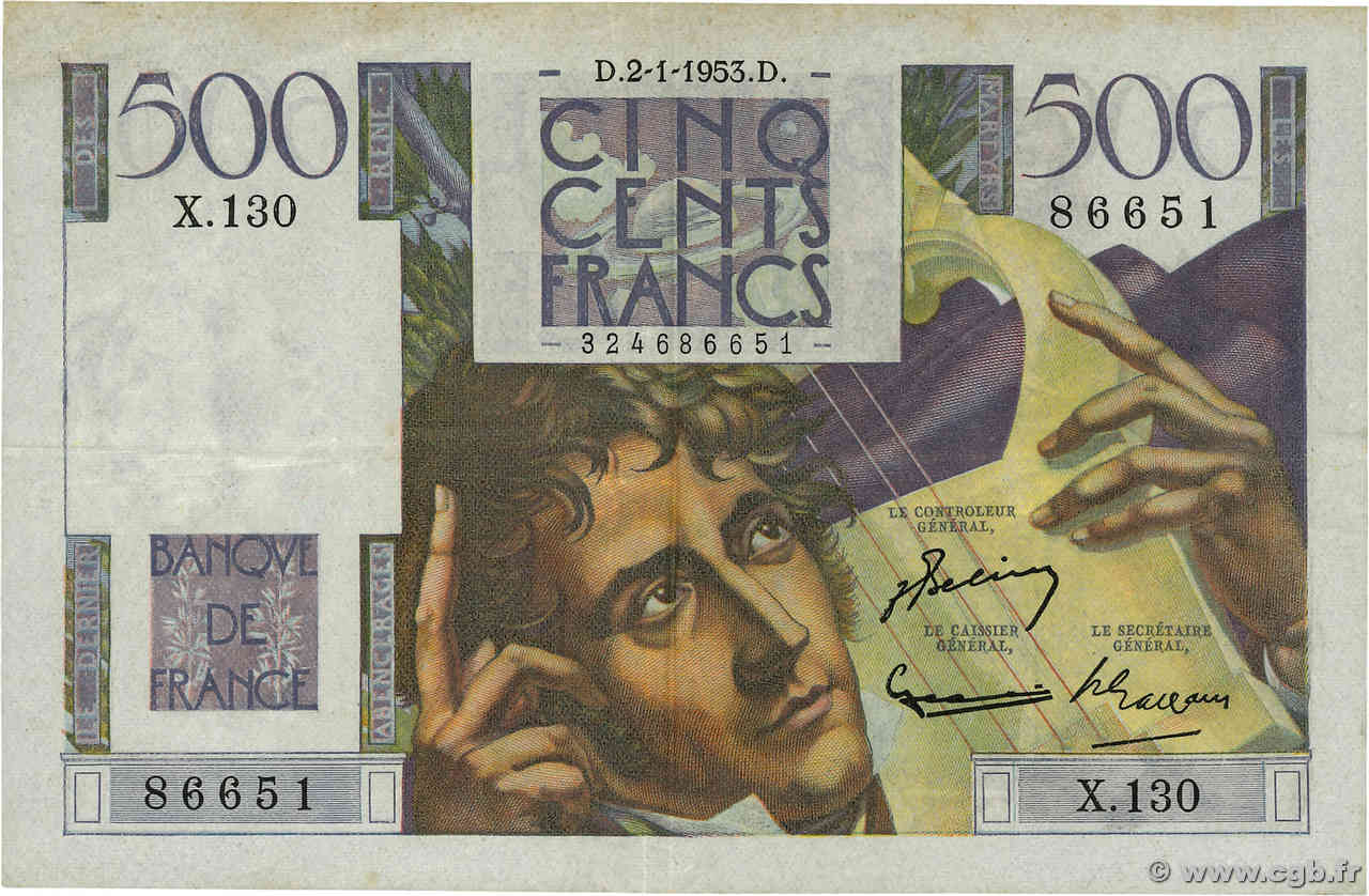 500 Francs CHATEAUBRIAND FRANKREICH  1953 F.34.11 fVZ