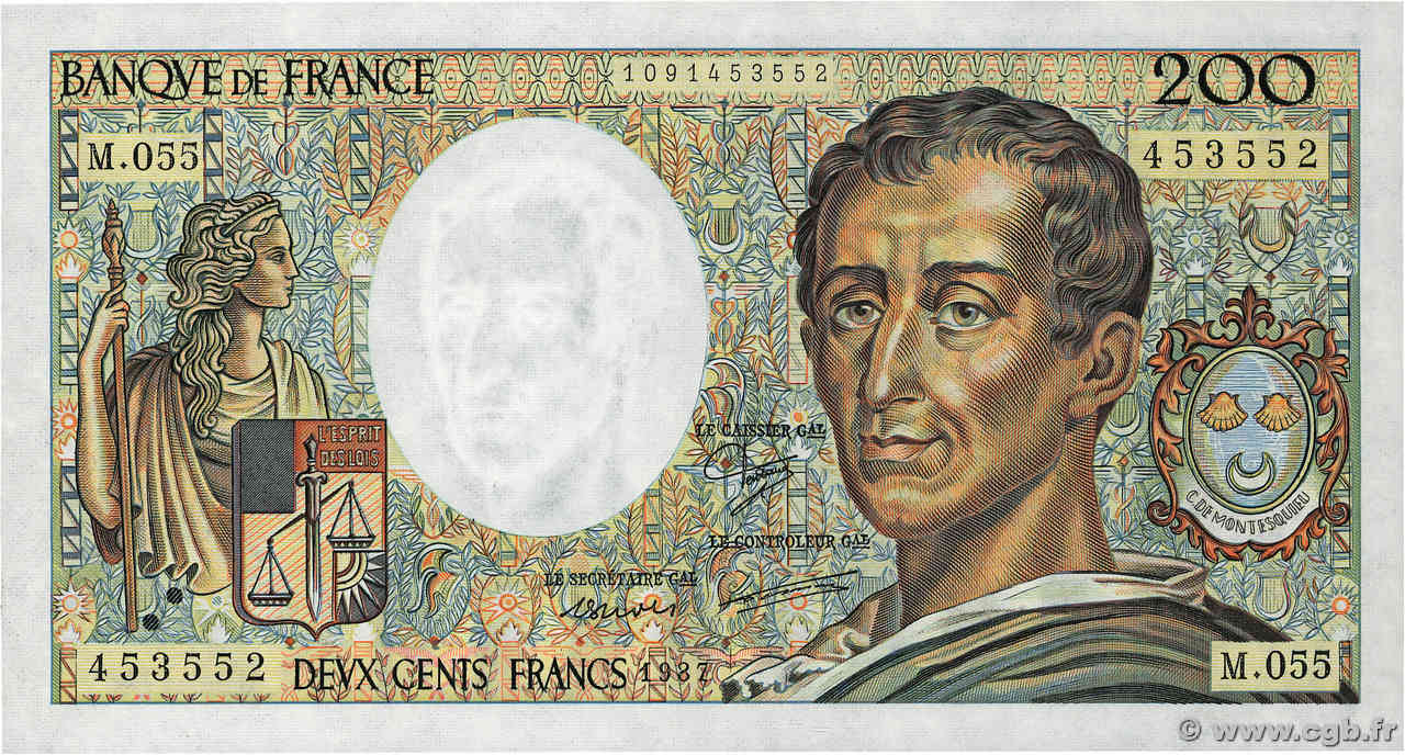 200 Francs MONTESQUIEU FRANCIA  1987 F.70.07 SC+