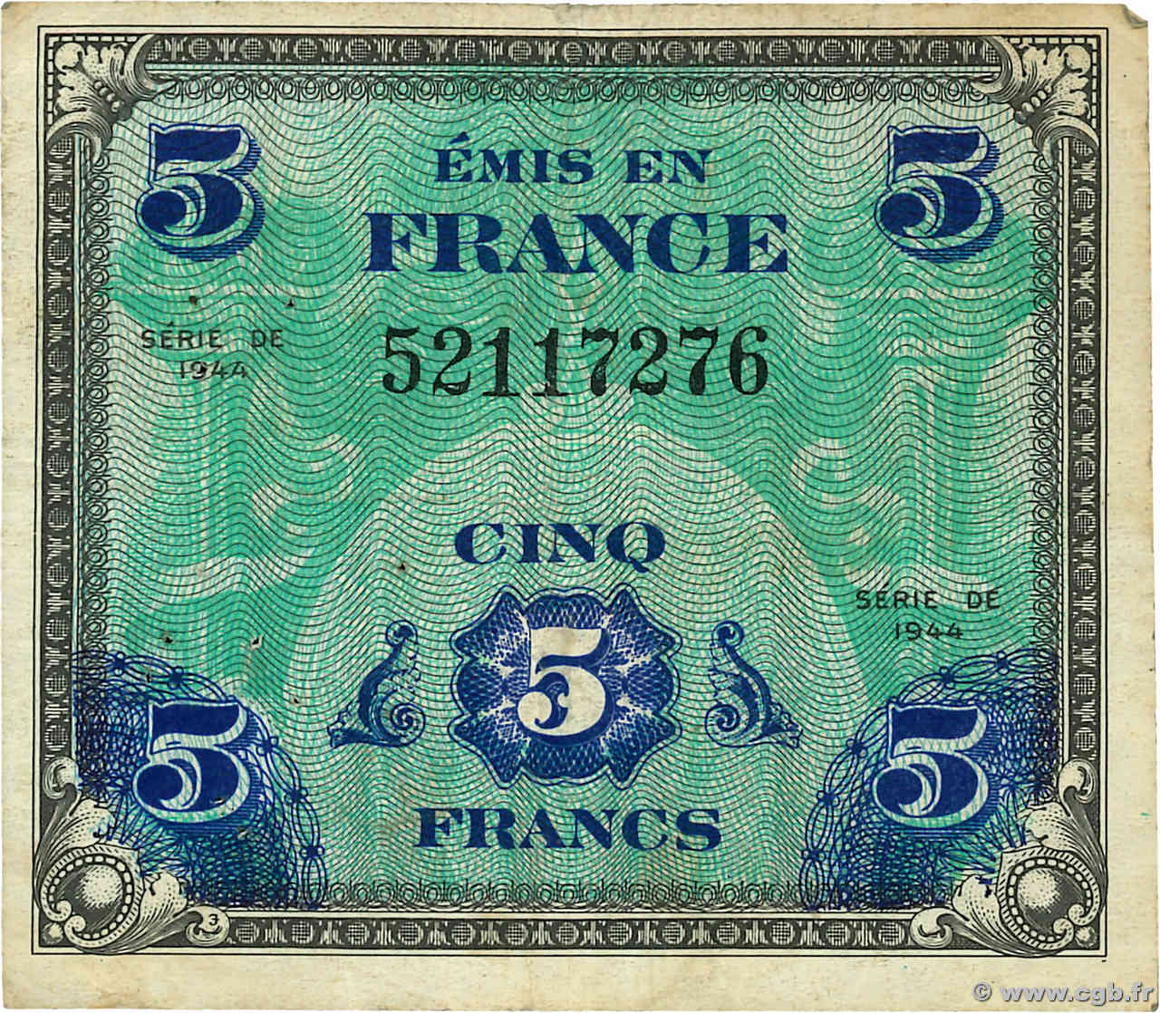 5 Francs DRAPEAU FRANCE  1944 VF.17.01 TB