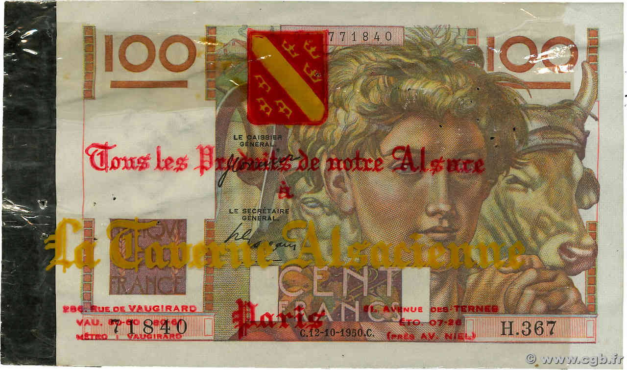 100 Francs JEUNE PAYSAN Publicitaire FRANCE  1950 F.28.27 TTB