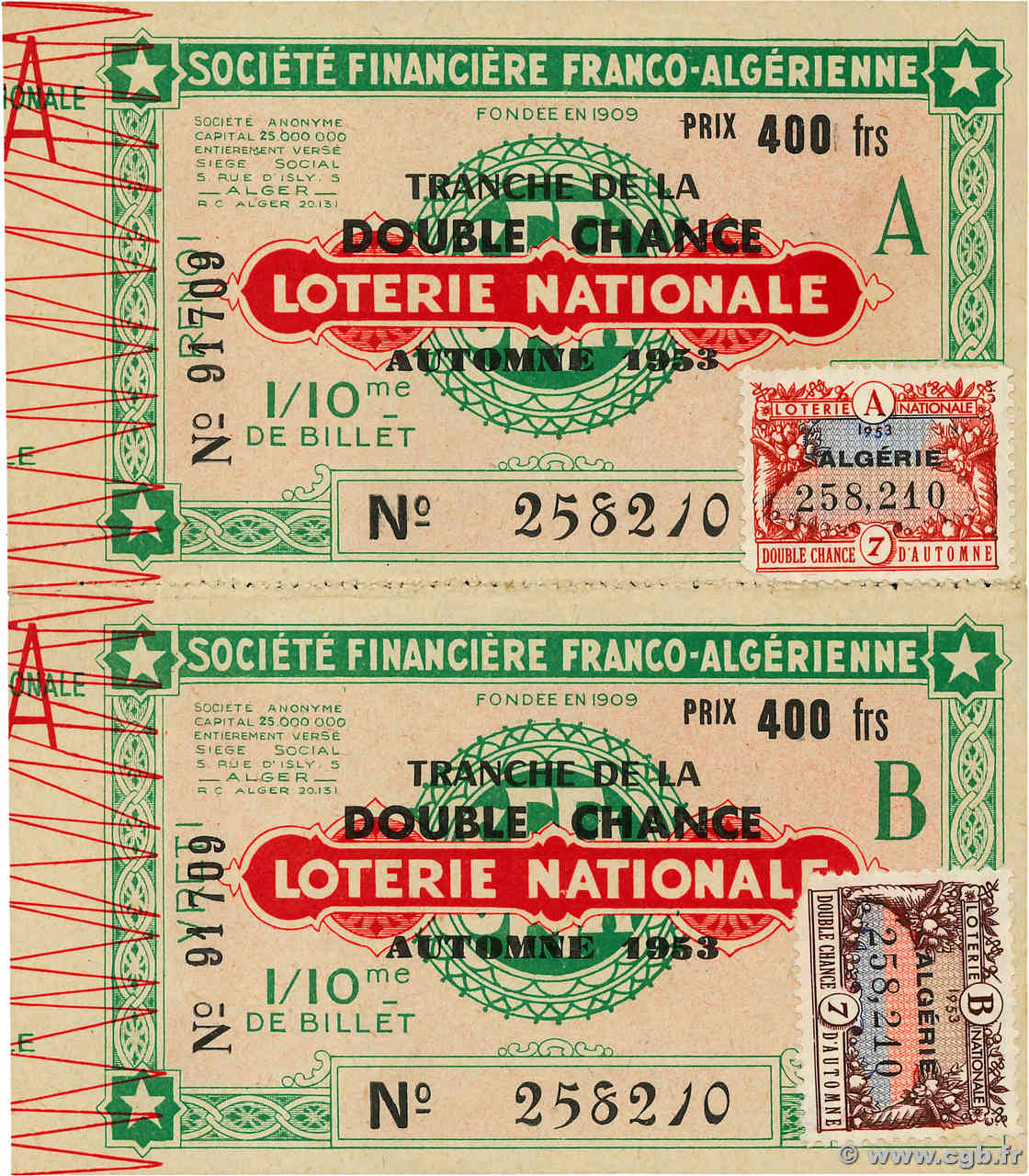 400 Francs Planche ALGERIA Cons 1953 P.-- XF