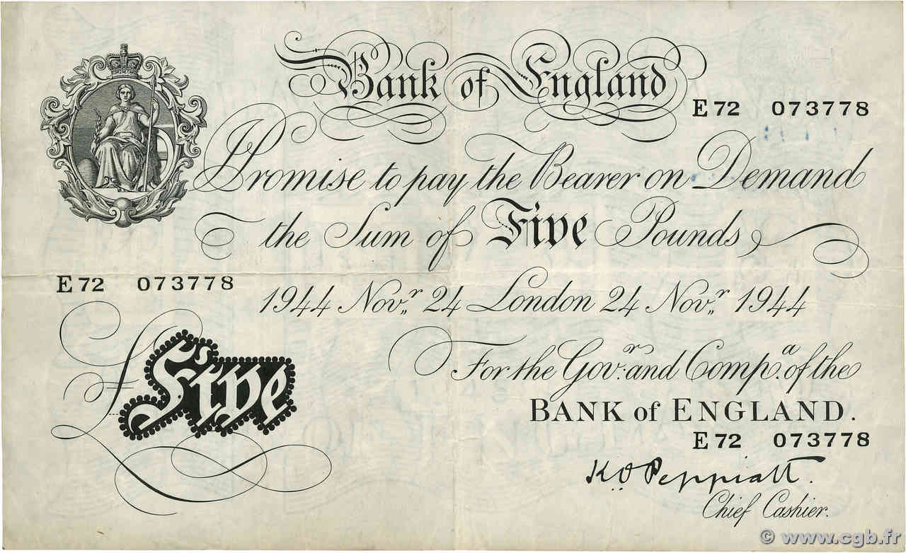 5 Pounds ANGLETERRE  1944 P.342 TTB