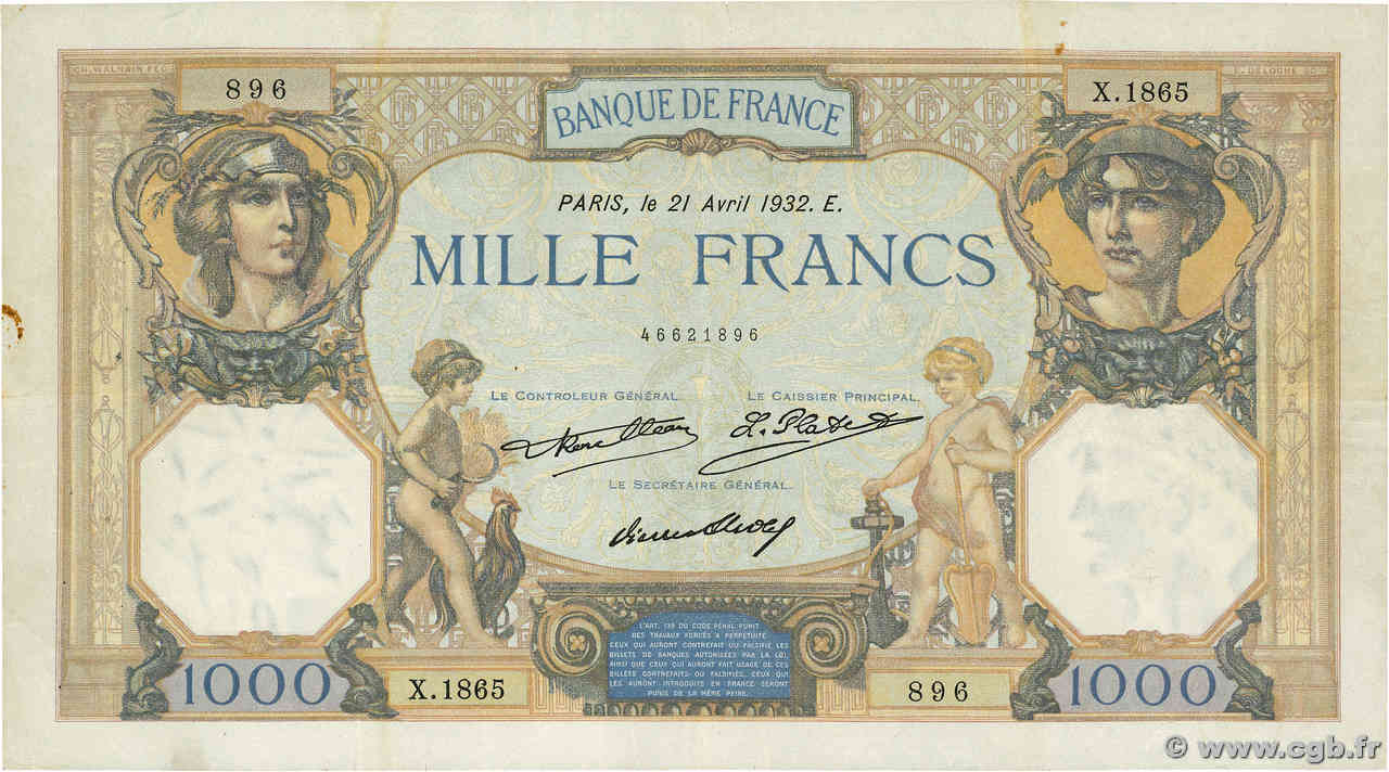 1000 Francs CÉRÈS ET MERCURE FRANCE  1932 F.37.07 TTB