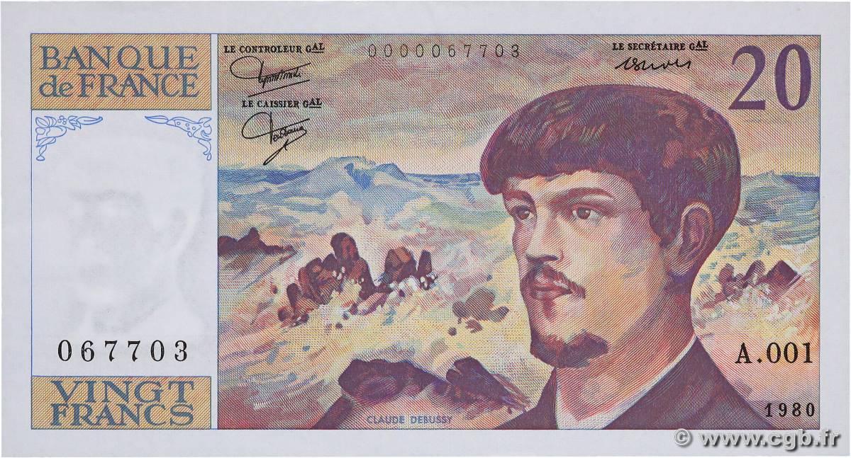 20 Francs DEBUSSY FRANCIA  1980 F.66.01A1 MBC+