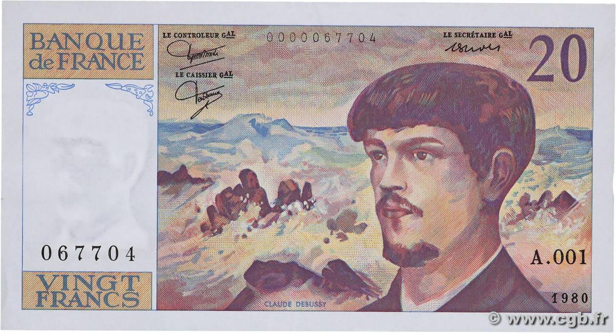 20 Francs DEBUSSY FRANCE  1980 F.66.01A1 pr.SUP