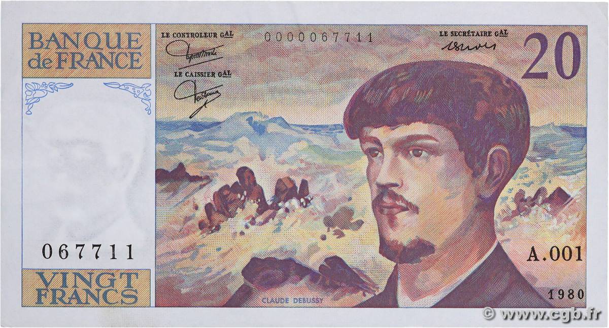 20 Francs DEBUSSY FRANCE  1980 F.66.01A1 pr.SUP