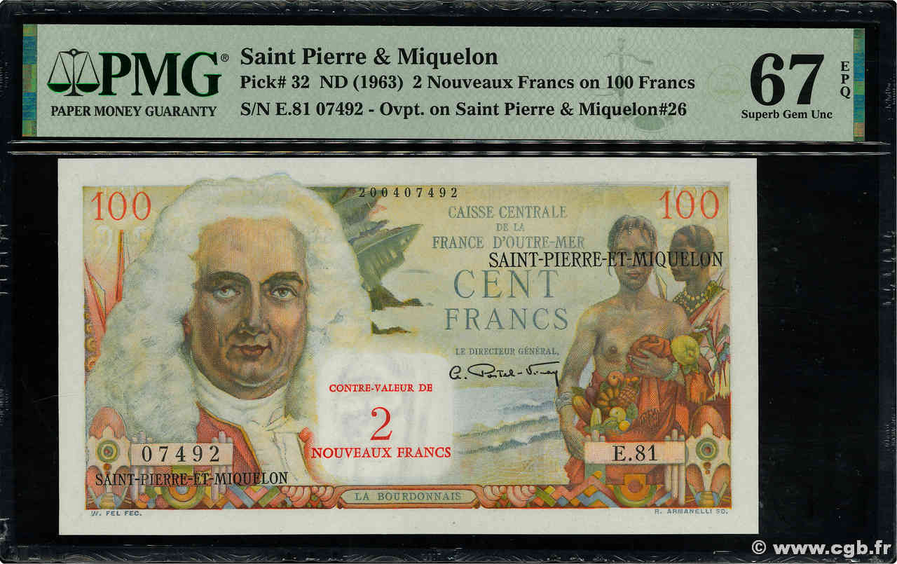 2 NF sur 100 Francs La Bourdonnais SAN PEDRO Y MIGUELóN  1960 P.32 FDC