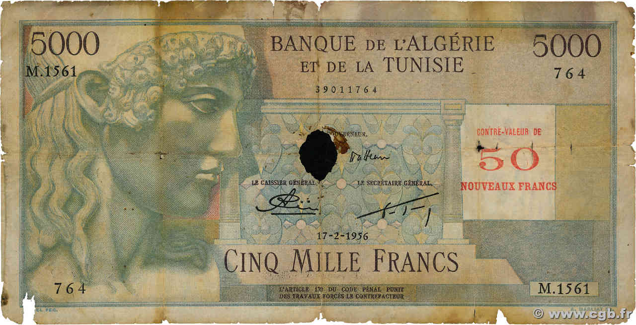 50 NF sur 5000 Francs ALGERIEN  1956 P.113 fSGE