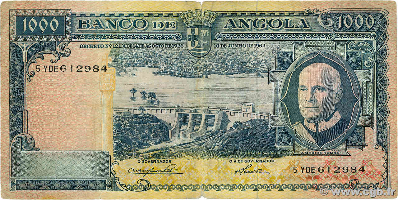 1000 Escudos ANGOLA  1962 P.096 pr.TB