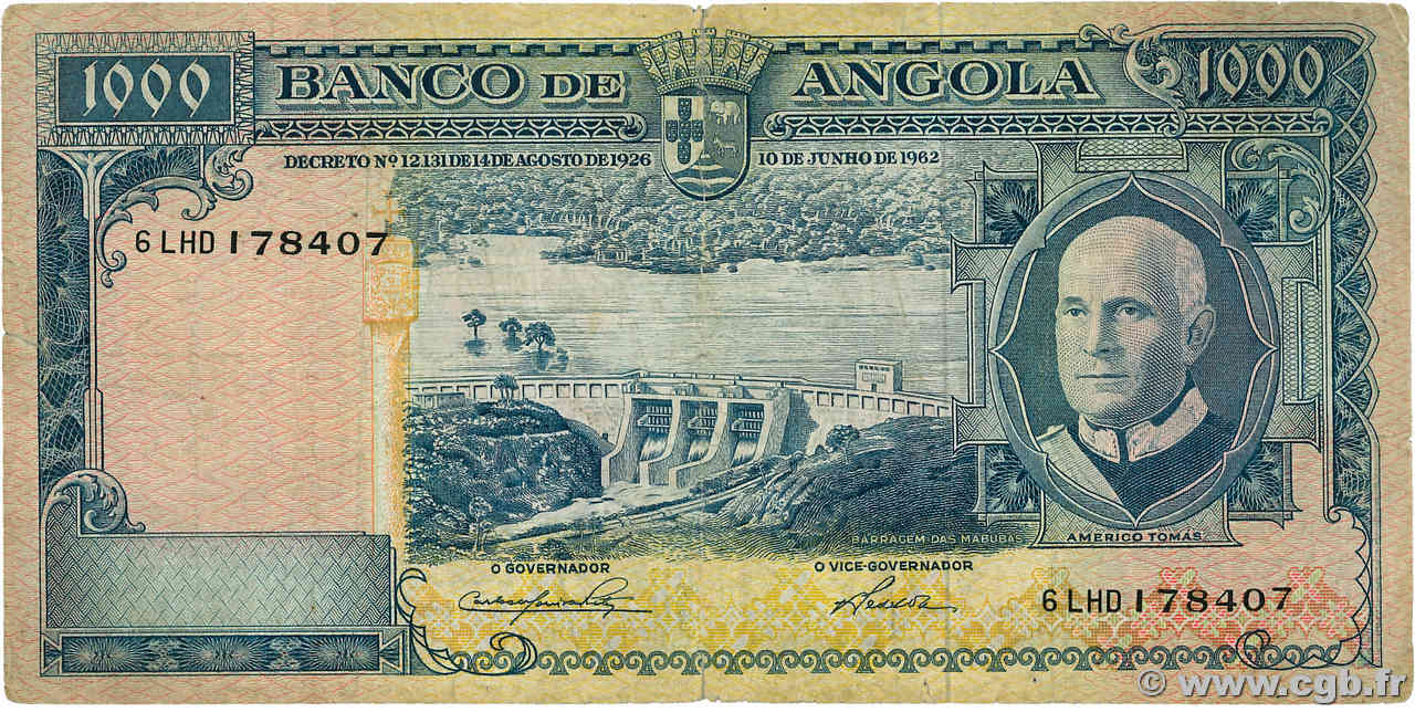 1000 Escudos ANGOLA  1962 P.096 q.MB