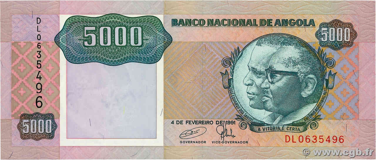 5000 Kwanzas ANGOLA  1991 P.130c FDC