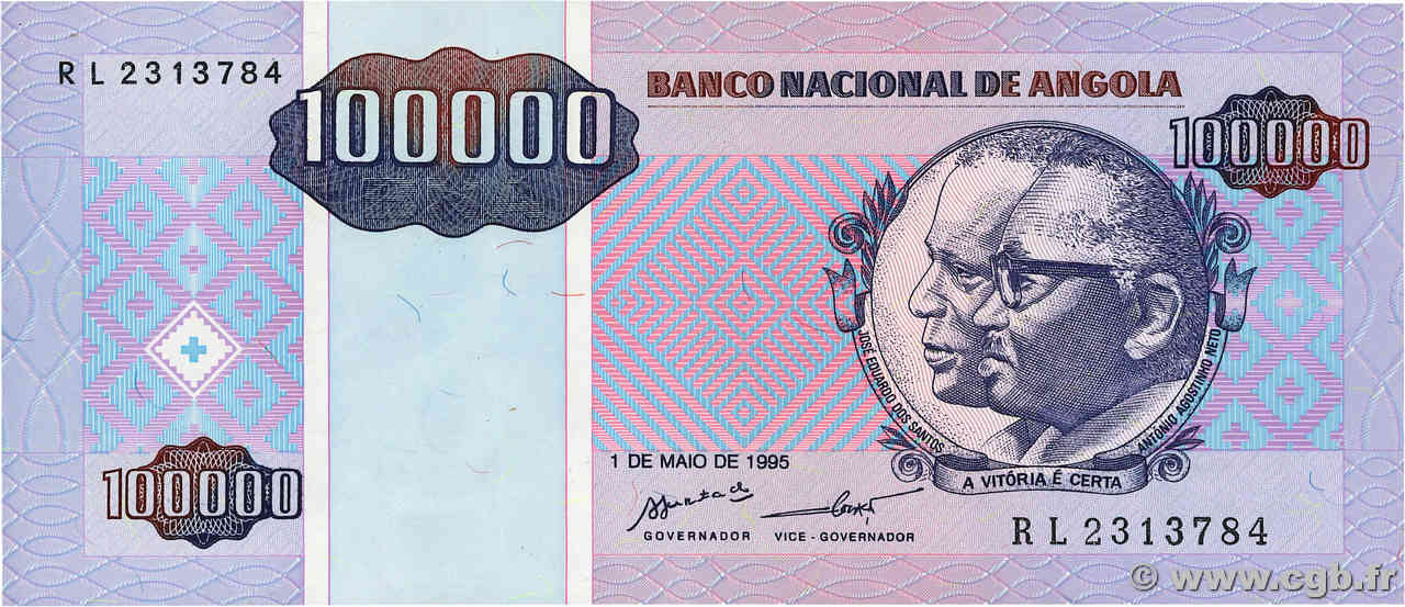 100000 Kwanzas Reajustados ANGOLA  1995 P.139 FDC