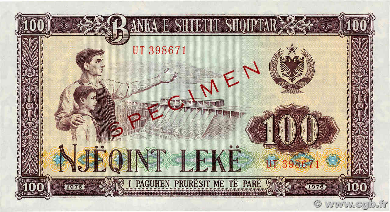 100 Leke Spécimen ALBANIE  1976 P.46s2 NEUF